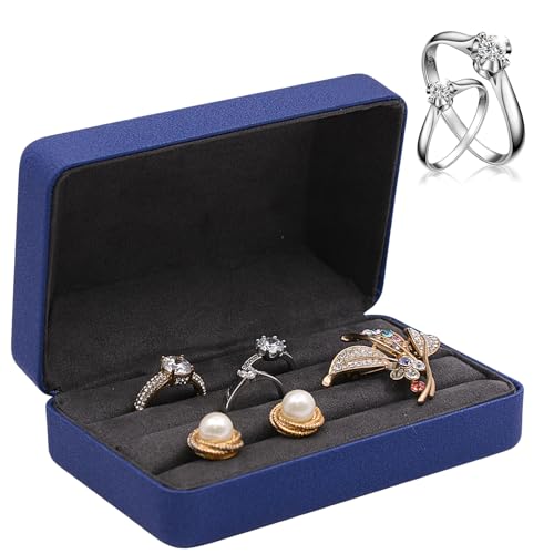 Kaslaider Schmuck Ring Organizer Box, Reise Schmuckschatulle, Blau Ring Aufbewahrungsbox Schmuckkästchen, PU Leder Kleine Ringhalter Organizer Vitrine für Frauen Mädchen Schmuck Ringe Ohrringe von Kaslaider