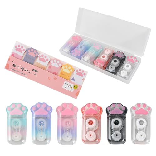 Katzenpfoten korrekturband, 6 Stück Korrekturroller Mini Cute Kawaii Set, Correction Tape Pen Katze Klaue Korrekturmaus mit Kawaii Haftnotizen Mini-korrekturband Schule Liefert (6x5mm) von Kaslaider