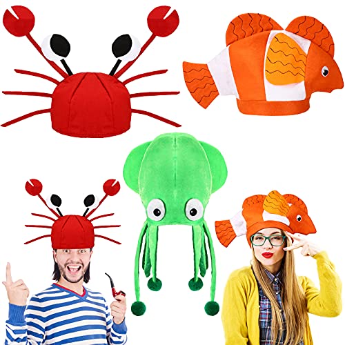 3 Stück Lustige Party Hüte Tintenfisch Hut Krabbe Hut Clownfische Hut Ozean Meerestier Hüte, Kostüm Zubehör Hüte für Cosplay Fotoautomat Requisiten Halloween Party Neuheit Hüte 3 Stile von Kasyat