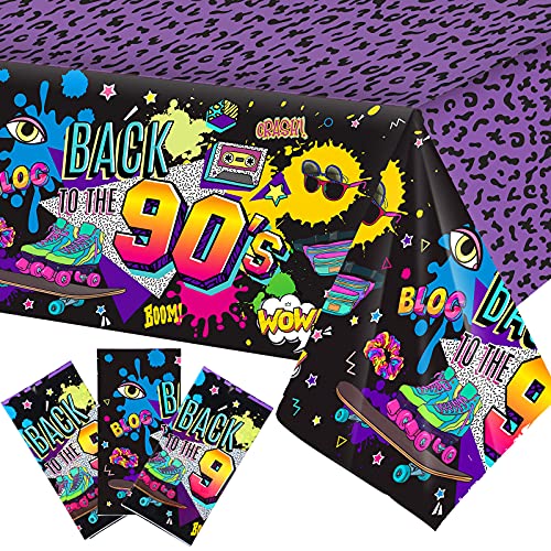 90er Party Dekorationen 90er Party Tischtuch Back to The 90s Kunststoff Party Tischdecke Rückfall Geburtstag Tischdecke für 1990er Rückfall Aktivität und Party, 108 x 54 Zoll, 3 Stücke von Kasyat