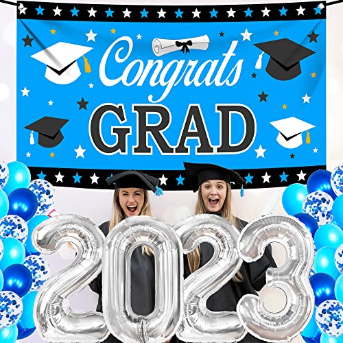 Big Graduation Party Dekorationen 2022 - 53 Stück | Graduation Photo Booth Requisiten 2022, Congrats Grade Banner | 2022 Ballonzahlen | Graduation Ballons, Blau und Silber Graduation Dekorationen 2022 von KatchOn