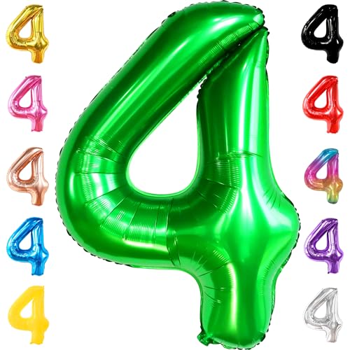 KatchOn, Dunkelgrüner Ballon Nummer 4 – 40 Zoll | 4 Luftballons Grün für Geburtstage | Luftballons zum 4. Geburtstag Junge, Dekorationen zum 4. Geburtstag für Jungen | Grüner Vier-Ballon, Nummer-4-B von KatchOn