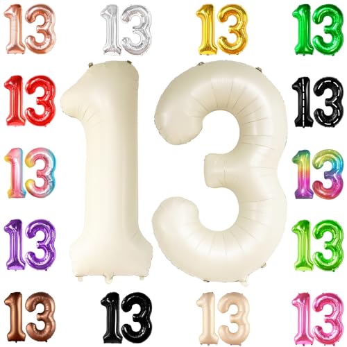 KatchOn, Gaint Creme White 13 Ballon Zahl - 40 Zoll | 13 Geburtstag Ballon Dekor | 13 Geburtstag Dekorationen für Party | Creme Nummer 13 Ballon | 13 Jahre alt Ballon 13 Geburtstag Party Supplies von KatchOn