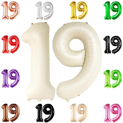 KatchOn, Gaint Creme White 19 Ballon Zahl - 40 Zoll | 19 Geburtstag Ballon Dekor | 19 Geburtstag Dekorationen für Party | Creme Zahl 19 Ballon | 19 Jahre alt Ballon 19 Geburtstag Party Supplies von KatchOn