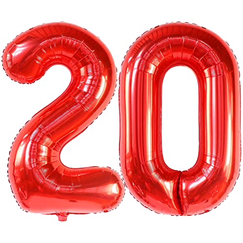 KatchOn, Gaint Red 20 Ballon Zahl - 40 Zoll | Rot 20 Geburtstag Ballon Dekor | 20. Geburtstag Dekorationen für Party | Rot Zahl 20 Ballon | Rot 20 Jahre alt Ballon für 20. Geburtstag Party Supplies von KatchOn