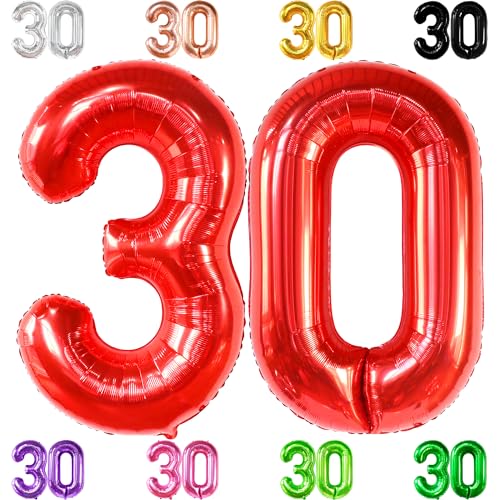 KatchOn, Gaint Red 30 Ballon Zahl - 40 Zoll | Rot 30 Geburtstag Ballon Dekor | 30. Geburtstag Dekorationen für Party | Rot Zahl 30 Ballon | Rot 30 Jahre alt Ballon für 30. Geburtstag Party Supplies von KatchOn