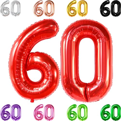 KatchOn, Gaint Red 60 Ballon Zahl - 40 Zoll | Rot 60 Geburtstag Ballon Dekor | 60. Geburtstag Dekorationen für Party | Rot Nummer 60 Ballon | Rot 60 Jahre alt Ballon für 60. Geburtstag Party Supplies von KatchOn