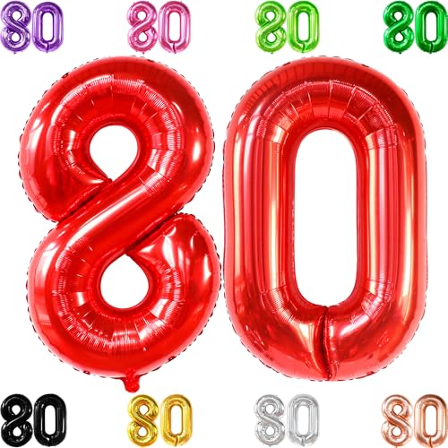 KatchOn, Gaint Red 80 Ballon Zahl - 40 Zoll | Roter 80 Geburtstag Ballon Dekor | 80. Geburtstag Dekorationen für Party | Rot Zahl 80 Ballon | Rot 80 Jahre alt Ballon für 80. Geburtstag Party Supplies von KatchOn