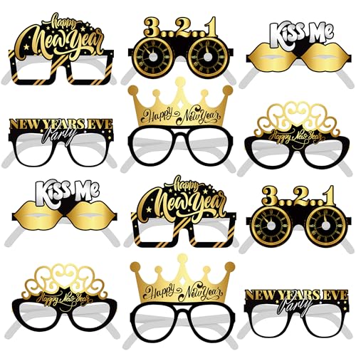 KatchOn, Happy New Year Brille 2024 - 12 Stück | Happy New Years Eve Gläser für Happy New Years Dekorationen 2024 | Happy New Years Eye Glasses, Silvester Party Supplies 2024 | NYE Decorations von KatchOn