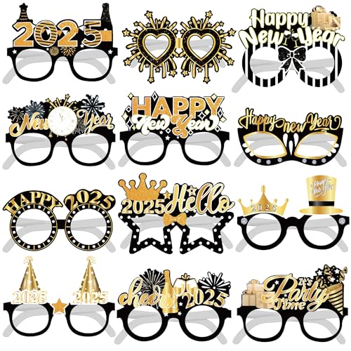 KatchOn, Happy New Year Brille 2025 - 12 Stück | Silvesterbrille für Happy New Year Dekorationen 2025 | Happy New Years Party Brillen, Silvester Party Supplies 2025 | NYE Party Supplies von KatchOn