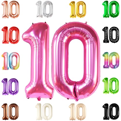 KatchOn, Hot Pink 10 Ballon Zahl - 40 Zoll | Hot Pink 10 Geburtstag Ballon | 10 Geburtstag Dekorationen für Mädchen | Rosa Zahl 10 Ballon | Rosa 10 Jahre alt Ballon für 10. Geburtstag Party Supplies von KatchOn