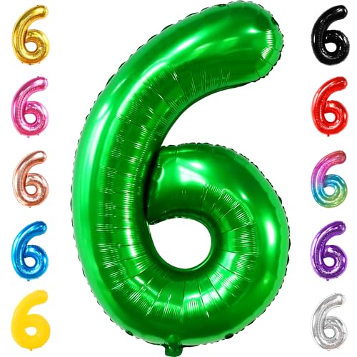 KatchOn, Riesiger dunkelgrüner Luftballon Nummer 6 – 40 Zoll | 6. Geburtstagsballon für Dekorationen zum 6. Geburtstag | 6 Luftballons zum Geburtstag | Sechs Ballonzahlen | 6-Jähriger Ballon für 6-J von KatchOn