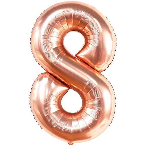 KatchOn, Roségoldene 8-Ballonzahl – 40 Zoll | Mylar Acht Ballon | 8 Roségold-Luftballons für Dekorationen zum 8. Geburtstag für Mädchen | Roségoldener 8-Jahre-Jubiläumsballon | Partyzubehör zum 8. G von KatchOn