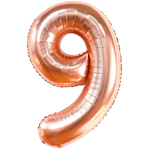 KatchOn, Roségoldener Luftballon Nummer 9 – 40 Zoll | Folien-Geburtstagsballons Nummer 9 für Mädchen | Roségoldener 9-Ballon für Partydekorationen für Mädchen zum 9. Geburtstag | Roségoldene Dekorat von KatchOn