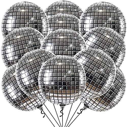 KatchOn, Silberne Discokugel-luftballons – 12 Stück, 22 Zoll | 4D Disco Folienballons für Disco-mottoparty | Mitzvakh Party Dekorations | Disco Luftballons für Disko Tanz Party, Geburtstag Party von KatchOn