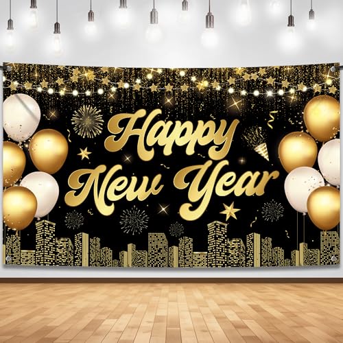 KatchOn, XtraLarge Happy New Year Banner – 183 x 111 cm | Happy New Year Dekorationen 2025 | Happy New Year Hintergrund | Silvester Party Supplies 2025 | Neujahrsbanner 2025 für NYE Dekorationen 2025 von KatchOn