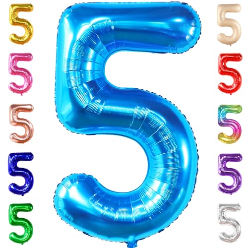 KatchOn, große blaue 5 Luftballons Zahl – 40 Zoll | Blaue 5 Hai-Geburtstagsballons | 5 Ballonzahlen für Hai-Dekorationen zum 5. Geburtstag | Fünf Ballonnummern für Geburtstagsdekorationen für 5-jähr von KatchOn