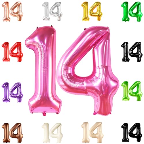 Riesen Hot Pink 14 Ballon Zahl - 40 Zoll | Hot Pink 14 Geburtstag Luftballon | 14 Geburtstag Dekorationen für Mädchen | Rosa Zahl 14 Ballon | Rosa 14 Jahre alt Ballon für 14 Geburtstag Party Supplies von KatchOn