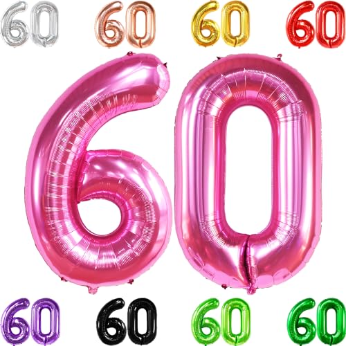 Riesiger Hot Pink 60 Ballon Zahl - 40 Zoll | Hot Pink 60 Geburtstag Luftballon | 60 Geburtstag Dekorationen für Frauen | Rosa Zahl 60 Ballon | Rosa 60 Jahre alt Ballon für 60 Geburtstag Party Supplies von KatchOn