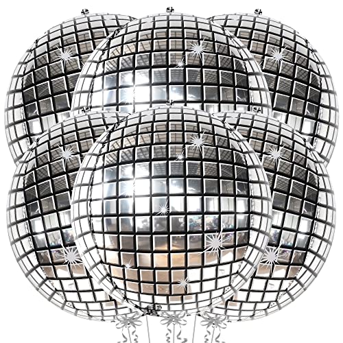 Silberne DiscokugelLuftballons, Dekorationen – Packung mit 6 Stück, 70er Jahre Junggesellinnenabschied Dekorationen | Silber 55,9 cm 360 Grad 4DKugel Metallic Disco Luftballons | Disco von KatchOn