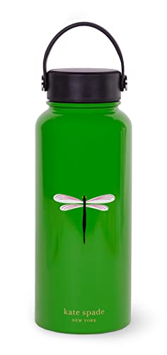 Kate Spade New York Extra große isolierte Wasserflasche, 945 ml Edelstahl-Wasserflasche mit Griff, doppelwandiger Metallbecher mit Deckel, Libellenflug von Kate Spade New York