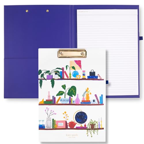 kate spade new york A4-Klemmbrett mit flachem Profil-Clip, professionelles Padfolio inklusive liniertem Notizblock, Stiftschlaufe und Tasche, Charmed Library von Kate Spade New York