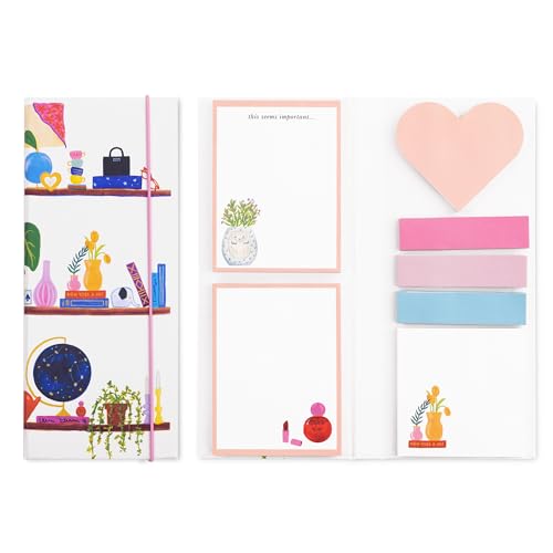 kate spade new york Padfolio mit 7 Haftnotizblöcken, Lernutensilien-Set enthält niedliche Haftnotizen mit 75 Blatt pro Notizblock, Charmed Library von Kate Spade New York