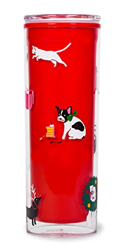 kate spade new york Thermobecher für den Urlaub, 473 ml, Rot, doppelwandig, Thermobecher für Kaffee oder Tee, Deck the Paws von Kate Spade New York