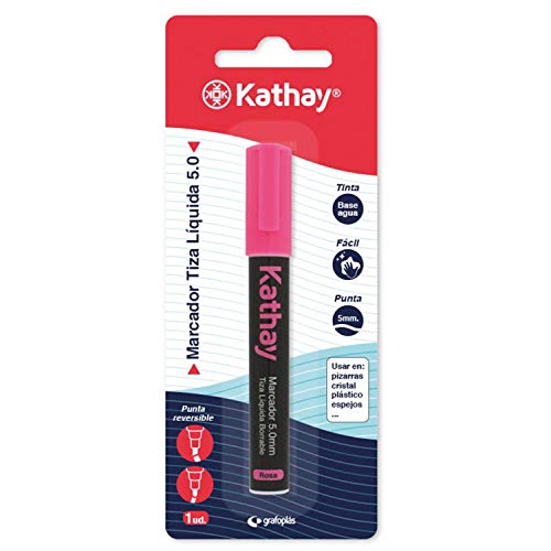 Kathay 86212653 Flüssigkreide-Marker, radierbar, rosa, Spitze 5 mm, Tinte auf Wasserbasis, wendbare Spitze, ideal für Tafeln, Glas, Kunststoffe oder Spiegel von Kathay