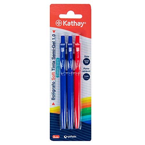 Kathay 86232898 Set mit 3 Kugelschreibern, 2 blau und 1 rot, 1 mm, einziehbar von Kathay