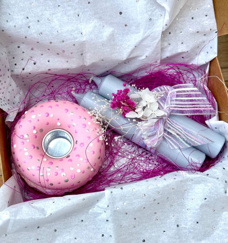 Donut - Kerzenständer Kerzenhalter Mit Kerze Geschenkset -Keines Geschenk -Auspacken Und Freuen Geburtstag Geburtstagsgeschenk von KathisPapierkunst