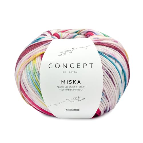 150g Concept "miska socks" - Farbe: 100 - Fuchsia-Perlbrombeer-Grünblau - die aktuelle 6-Fach-Wolle aus der Socks & More-Kollektion von Katia