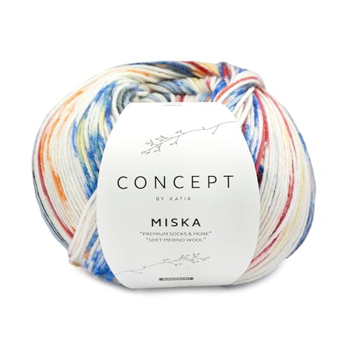 150g Concept "miska socks" - Farbe: 105 - Rot-Orange-Blau - die aktuelle 6-Fach-Wolle aus der Socks & More-Kollektion von Katia