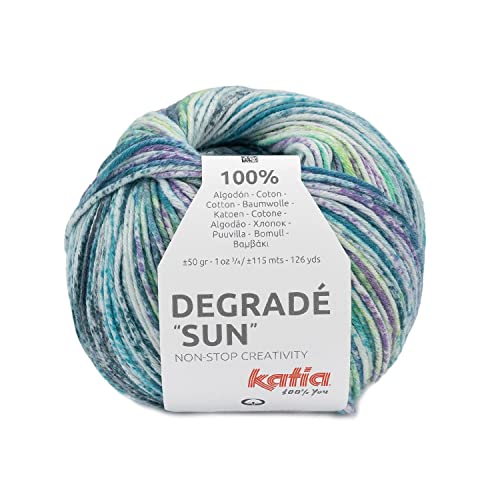 Baumwollgarn zum Häkeln und Stricken | Katia Degradé Sun | bunte Baumwolle mit Farbverlauf | 50g ~115m (52 petroleos/lima/verde) von Katia