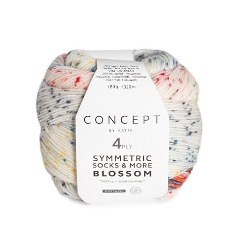 Concept 80g Sockenwolle Symmetric Blossom - Farbe 60 - Blau-Grün-Gelb-Rot von Katia