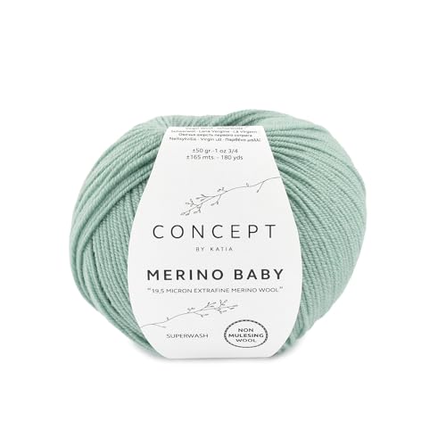 Katia Babywolle Merino Baby, Farbe 86 - mint, 50g Merinowolle zum Stricken und Häkeln, für Nadelstärke 3 - 3,5 mm von Katia