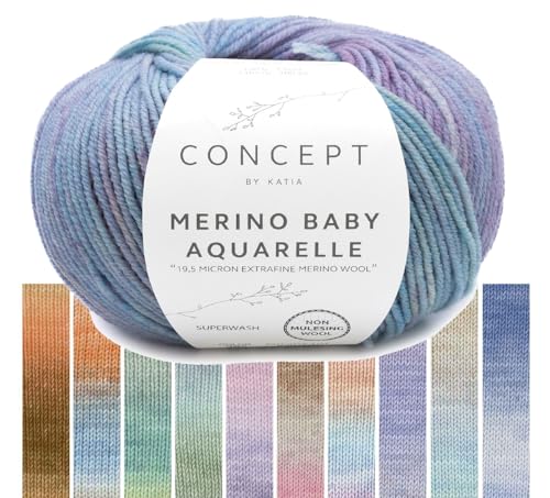 Katia Babywolle Merino Baby Aquarelle, Wolle mit Farbverlauf, sehr weich und pflegeleicht, Easy Care Waschmaschine + Trockner geeignet | 50g (362) von Katia