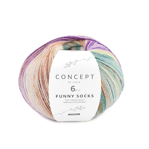 Katia Concept Funny Socks 6ply 150g, Sockenwolle 6-fädig, buntes Sockengarn, Strumpfwolle 6-fach, 75% Wolle, 25% Polyamid (154) von Katia