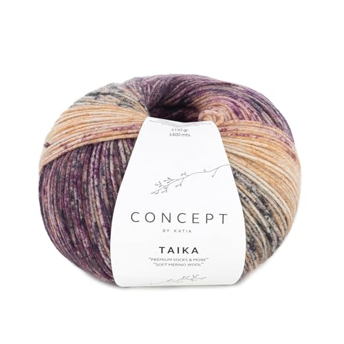 Katia Concept Taika, dicke Sockenwolle 6-fädig, 150g Sockengarn 6-fach, Strumpfwolle mit Merinowolle und Farbverlauf | 75% Wolle, 25% Polyamid (151) von Katia