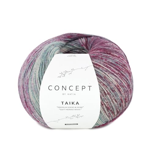 Katia Concept Taika, dicke Sockenwolle 6-fädig, 150g Sockengarn 6-fach, Strumpfwolle mit Merinowolle und Farbverlauf | 75% Wolle, 25% Polyamid (152) von Katia