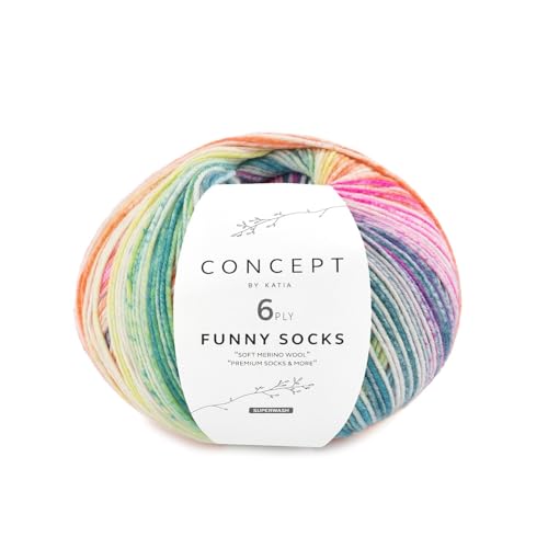 Katia Funny Socks - Multicolored (Blue, Fuchsia, Yellow) Sockenwolle, 150g, 400m von Katia