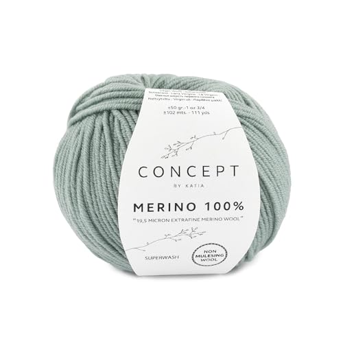 Katia Merino 100% Merinowolle zum Stricken oder Häkeln aus Merino extrafine, trocknergeeignet, mulesingfrei (84 - reseda) von Katia