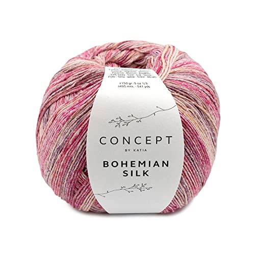 Strickgarn Baumwolle Seide | Katia Bohemian Silk 150g | Sommerwolle dezent gemustert | reine Naturfasern Baumwollgarn mit Bouretteseide (201) von Katia