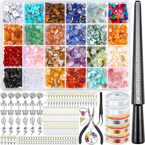 Katleay 1168 Stück Schmuck Selber Machen Set, Natürlicher Edelsteine Set, Farben Edelsteine mit Loch, Ohrringe Selber Machen Set, für Halskette, Ringe, Ohrringe und Schmuckherstellung von Katleay