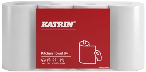 32 Küchenrollen Katrin 87075 | 64 Abrisse je Rolle | 2-lagig | weiß | sehr saugfähig | 22,4 x 23 cm Blattmaß | zertifiziert mit dem EU-Ecolabel | Verpackungseinheit = 8 Beutel a 4 Rollen = 32 Rollen von Katrin