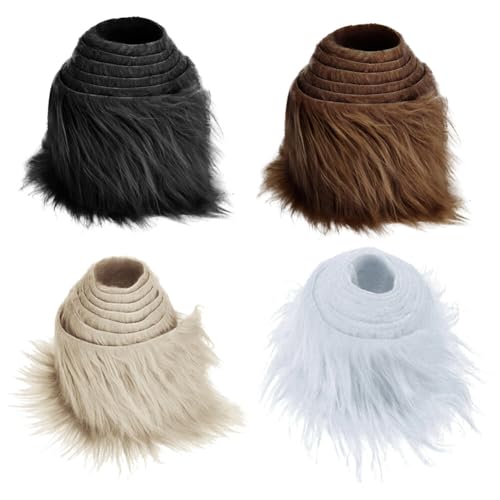 4pcs Kunstfell Band Kunstpelz Fellstoff, zotteligen Pelz Stoff Schnitte flauschige Pelz Patches Furry Faux Precut Strips Kunstleder Plüsch Schwarz Pelz Fell Stoff Fluffy Craft Plüschstoff von Katutude