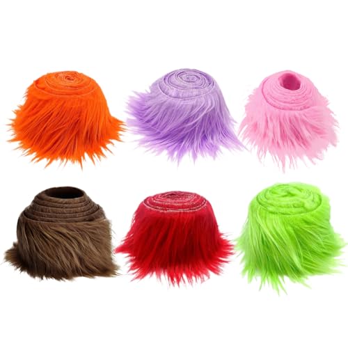 6pcs Kunstfell Band, Kunstfell Bordüre Band Dekoband Kunstpelz zum basteln Flauschige Dekoband für Weihnachten GNOME Furry Faux Precut Strips Plüsch Pelz Fell Stoff Fluffy Beard Santa Hair von Katutude