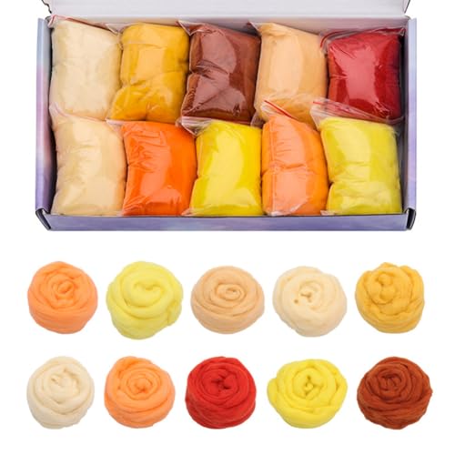 Filzwolle Nadelfilz Set 10 Farben 15 g kardierte Wolle Filzwolle Roving Set Filz Set für Anfänger Filzwerkzeug für DIY Bastelpuppen Ornamente von Katutude