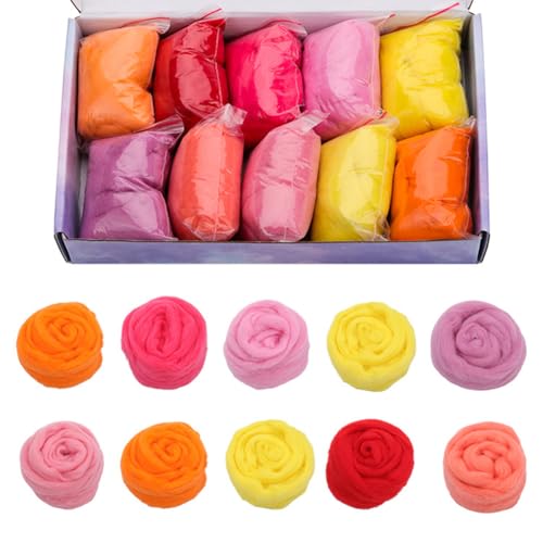 Filzwolle Nadelfilz Set 10 Farben 15 g kardierte Wolle Filzwolle Roving Set Filz Set für Anfänger Filzwerkzeug für DIY Bastelpuppen Ornamente von Katutude