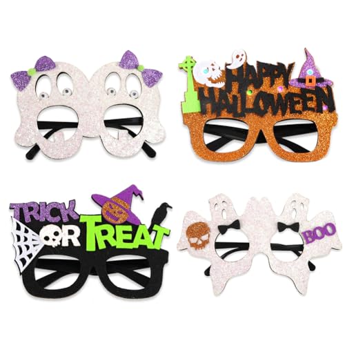 Halloween Brillen 4 Stück lustige Partybrillen neuartige Halloween Dekorationen mit Fledermaus Kürbis Skelett Spinne Fotoautomaten Requisiten für Kinder und Erwachsene von Katutude